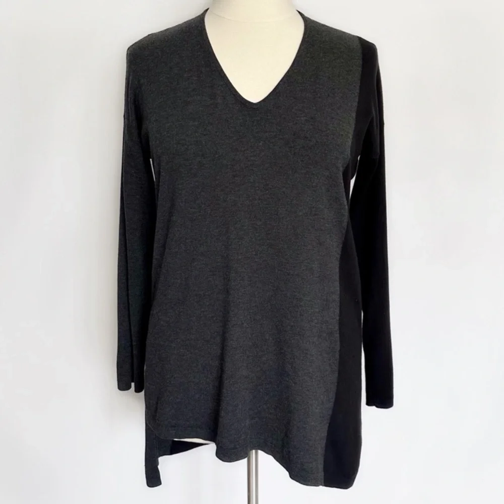 Eileen Fisher Asymmetrical V Neck Oversized Tunic Sweater